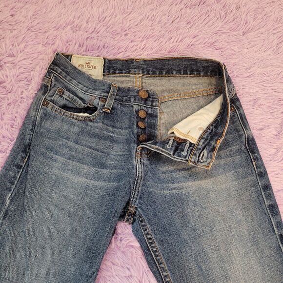 Hollister Women's Jeans 28x30 Blue Straight Denim Button Fly Mid Rise - Picture 9 of 13